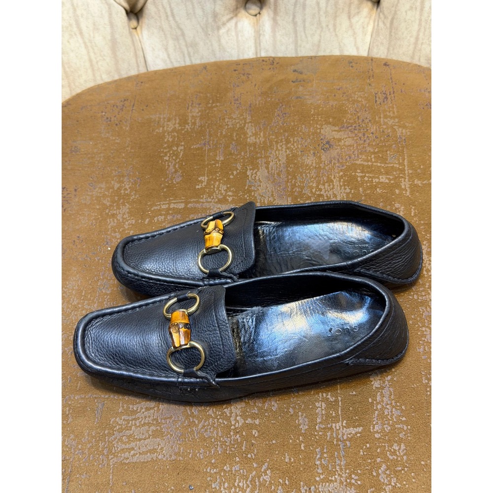 Gucci Horsebit Bamboo Loafers Black Pebbled Leather Driving Shoes 155162 37.5 G - Picture 4 of 8
